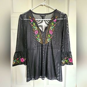 Express black see through floral embroidered blouse. Sz M.